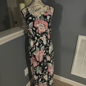 Loft Floral Maxi Dress - Pink and Black